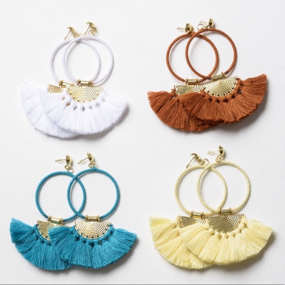 🆕 Bohemian Hoop Drop Tassel Fan Earrings - Picture 3 of 3